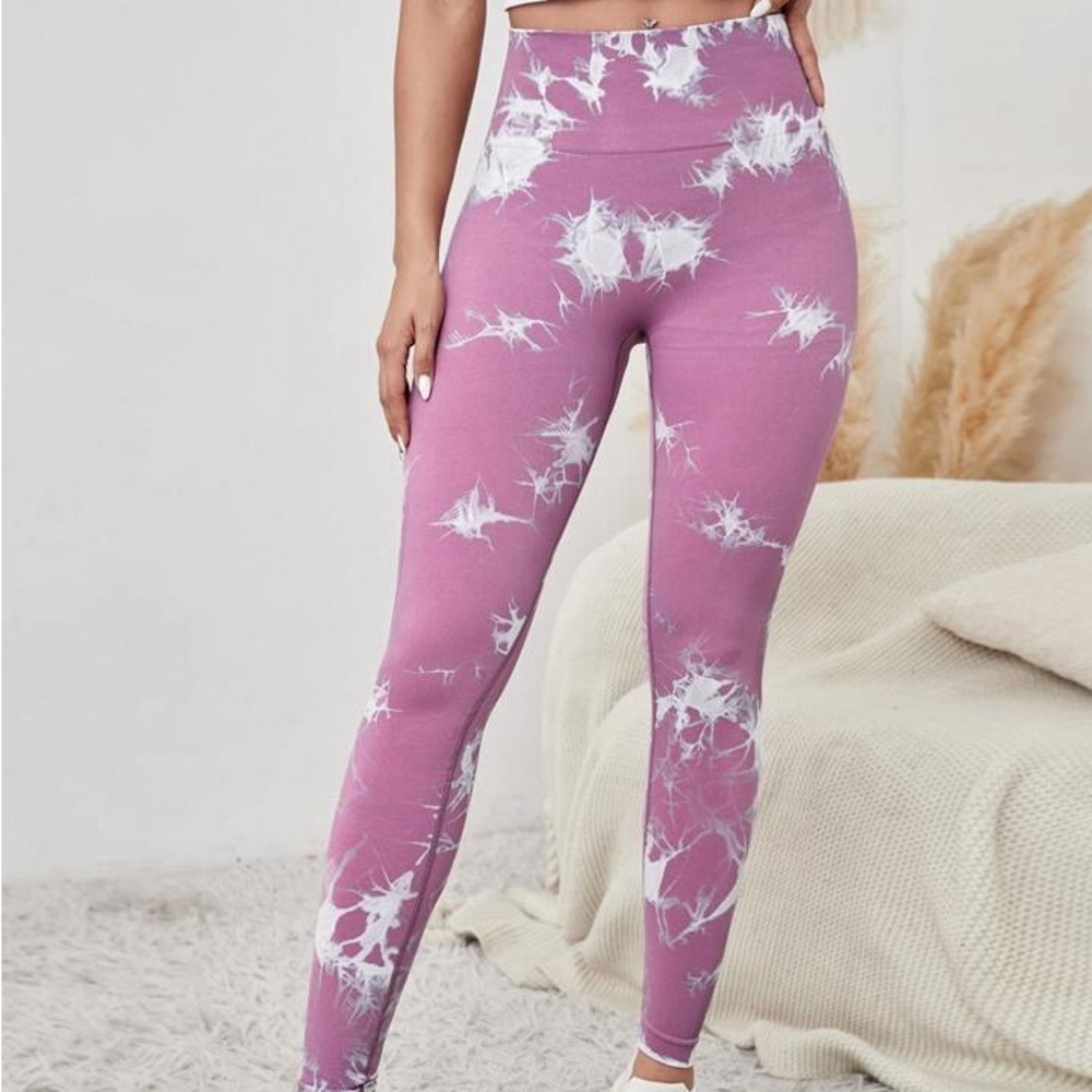 Romwe High Waist Scrunch Leggings | Butt Lifting Effect Rose Tye dye Lightning - Picture 8 of 8